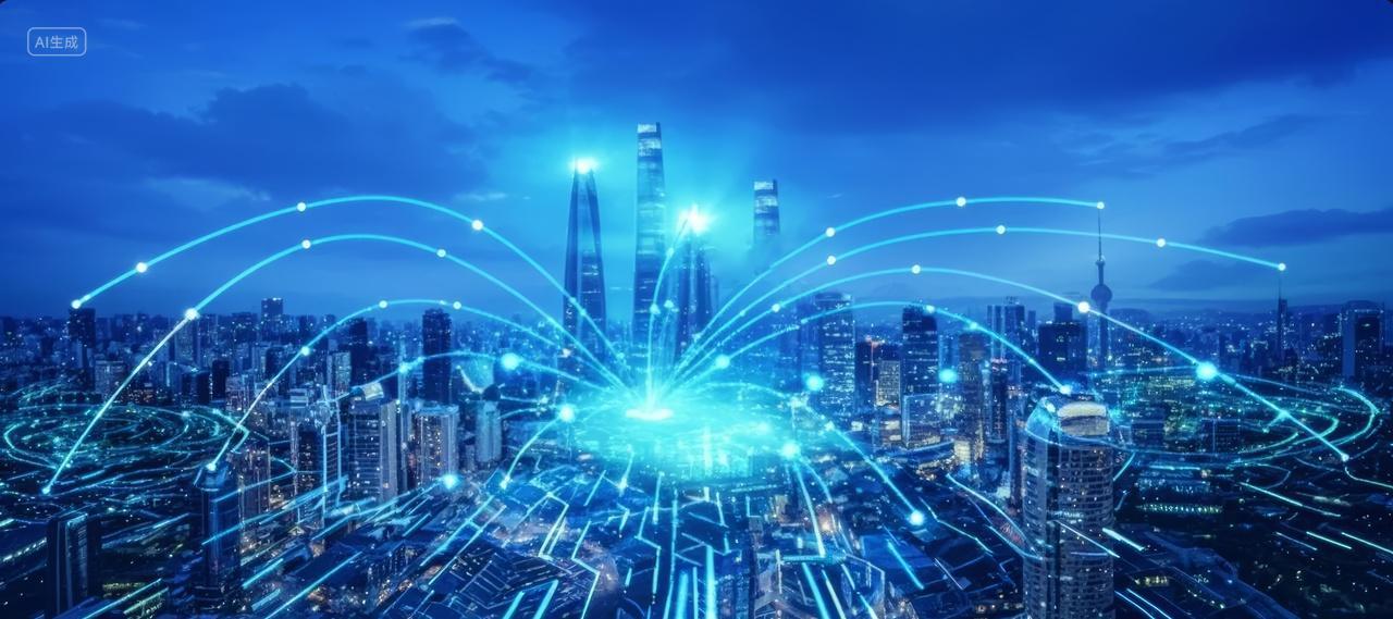 智慧城市网络连接数据覆盖航拍科技背景