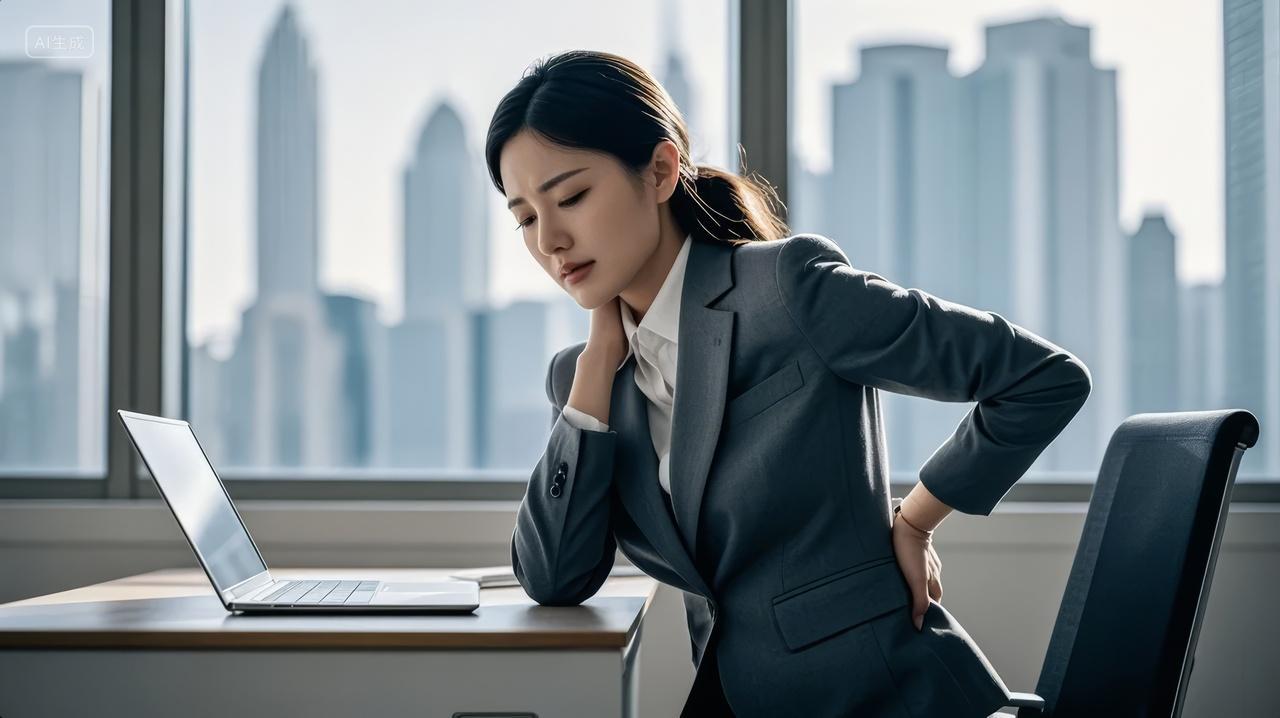 职业女性腰痛办公室疲劳健康问题背景图