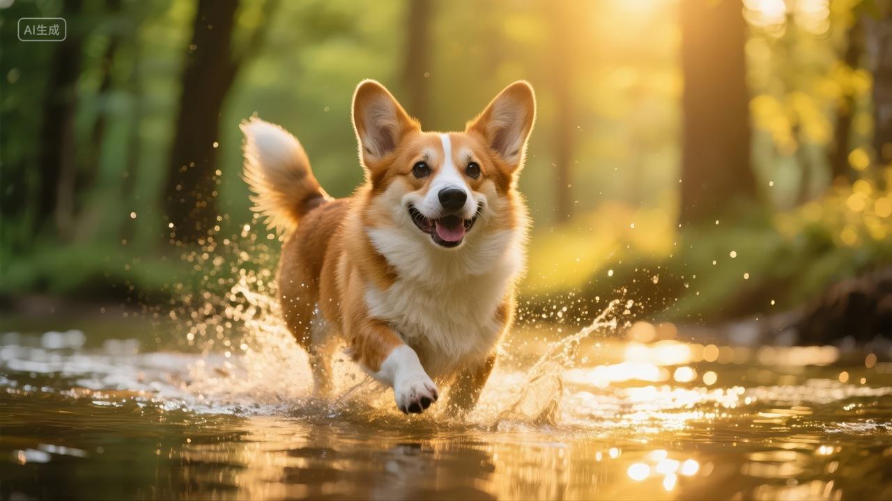 柯基犬宠物狗溪流玩水宠物店广告背景图