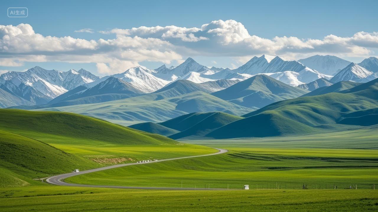 高原草甸雪山牧场新疆西藏自然风光背景