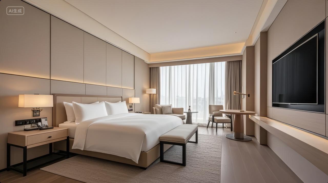 酒店卧室大床房舒适室内设计旅行背景图