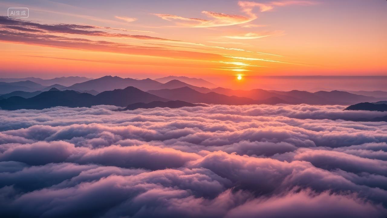 日出日落云海山脉壮丽自然风光励志背景