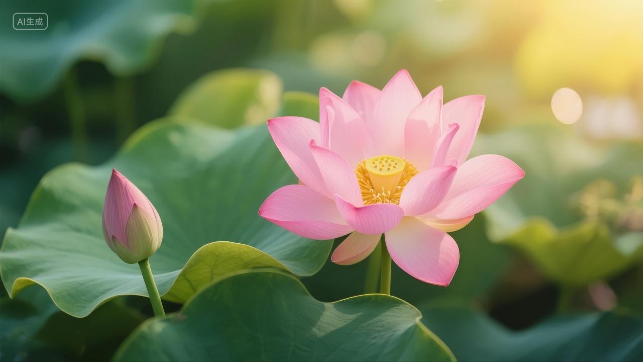 盛夏阳光荷花绽放唯美禅意瑜伽背景图