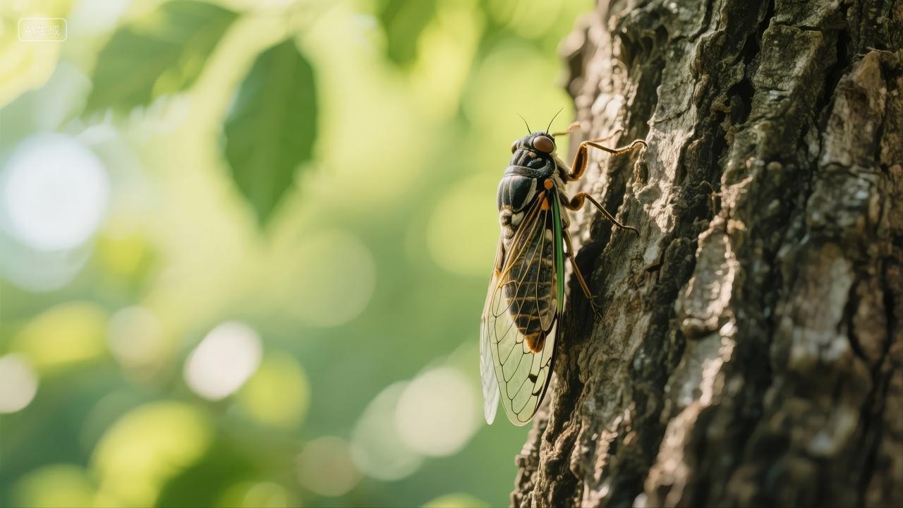 夏至大暑知了蝉鸣叫童年回忆自然背景图