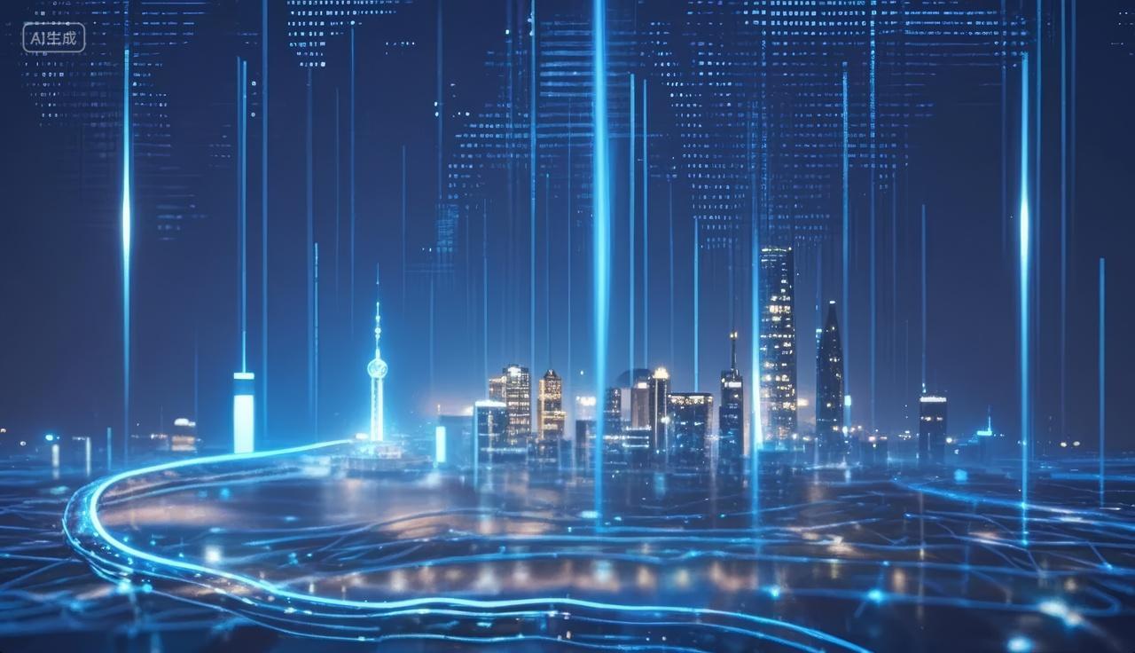 未来科技城市夜景数据流智能都市PPT背景