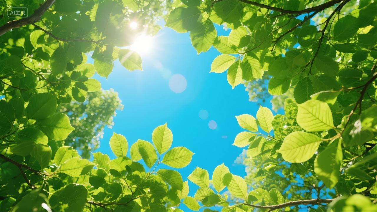 地球日植树节仰望天空绿叶环保PPT背景