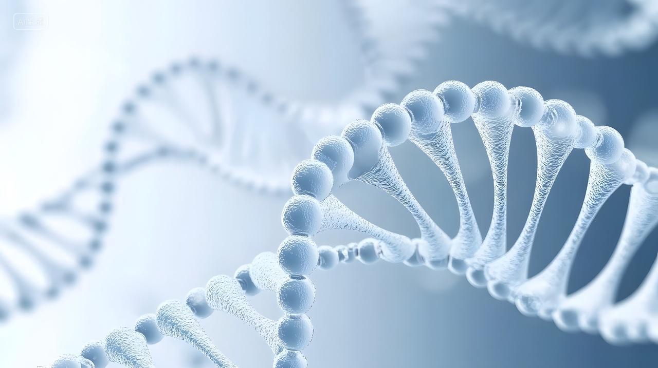 蓝色DNA双螺旋结构生物分子科技背景图