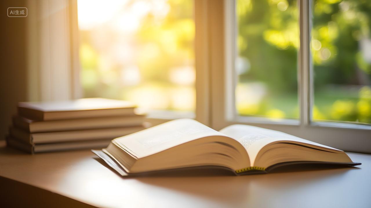 世界读书日窗边书本鲜花唯美实拍背景