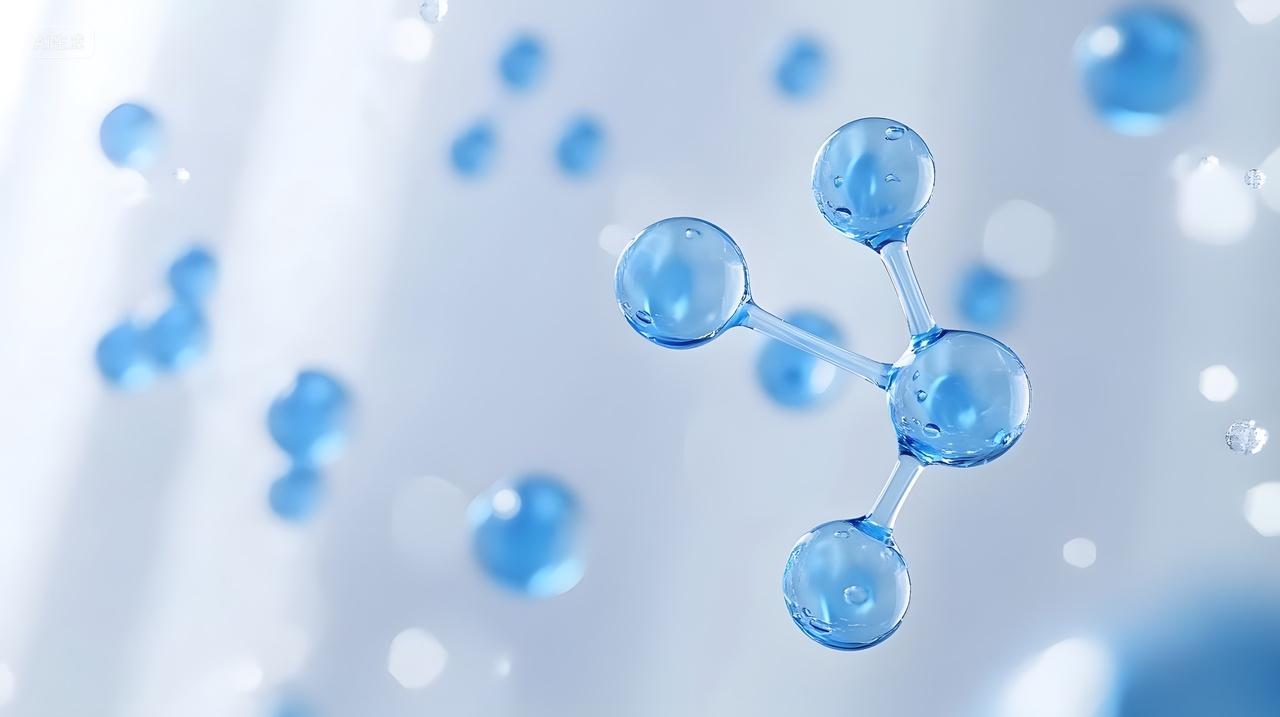 生物分子蓝色背景悬浮透明分子结构图