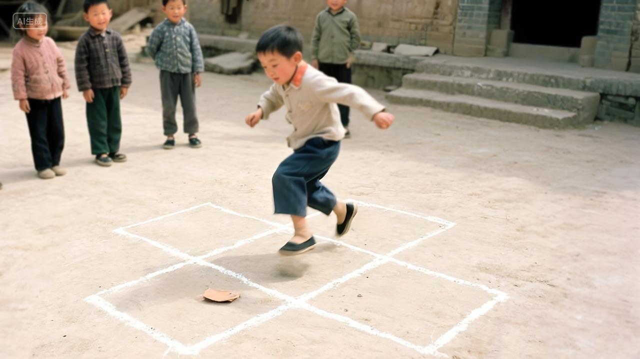 跳房子美好时光童年记忆传统游戏儿童游戏场景图片