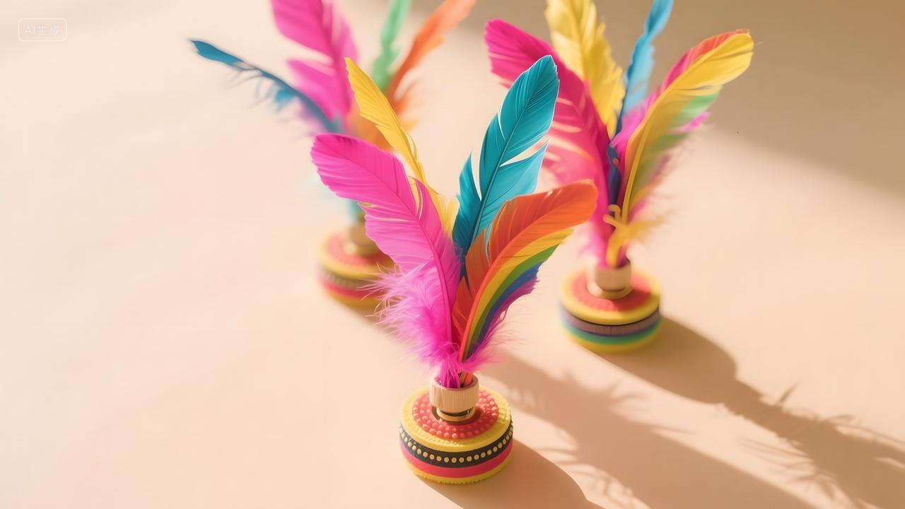 彩色羽毛毽子静物展示中国民间传统游戏道具