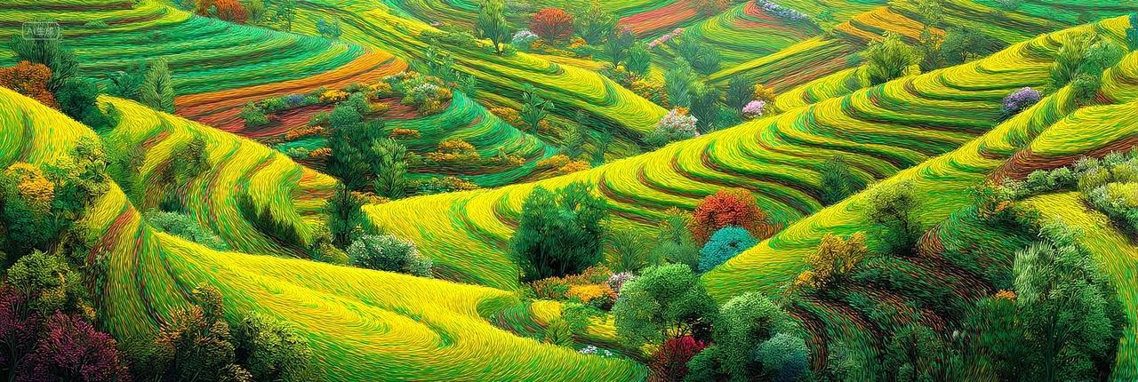 色彩斑斓的油画梯田景观挂画客厅壁画装饰画