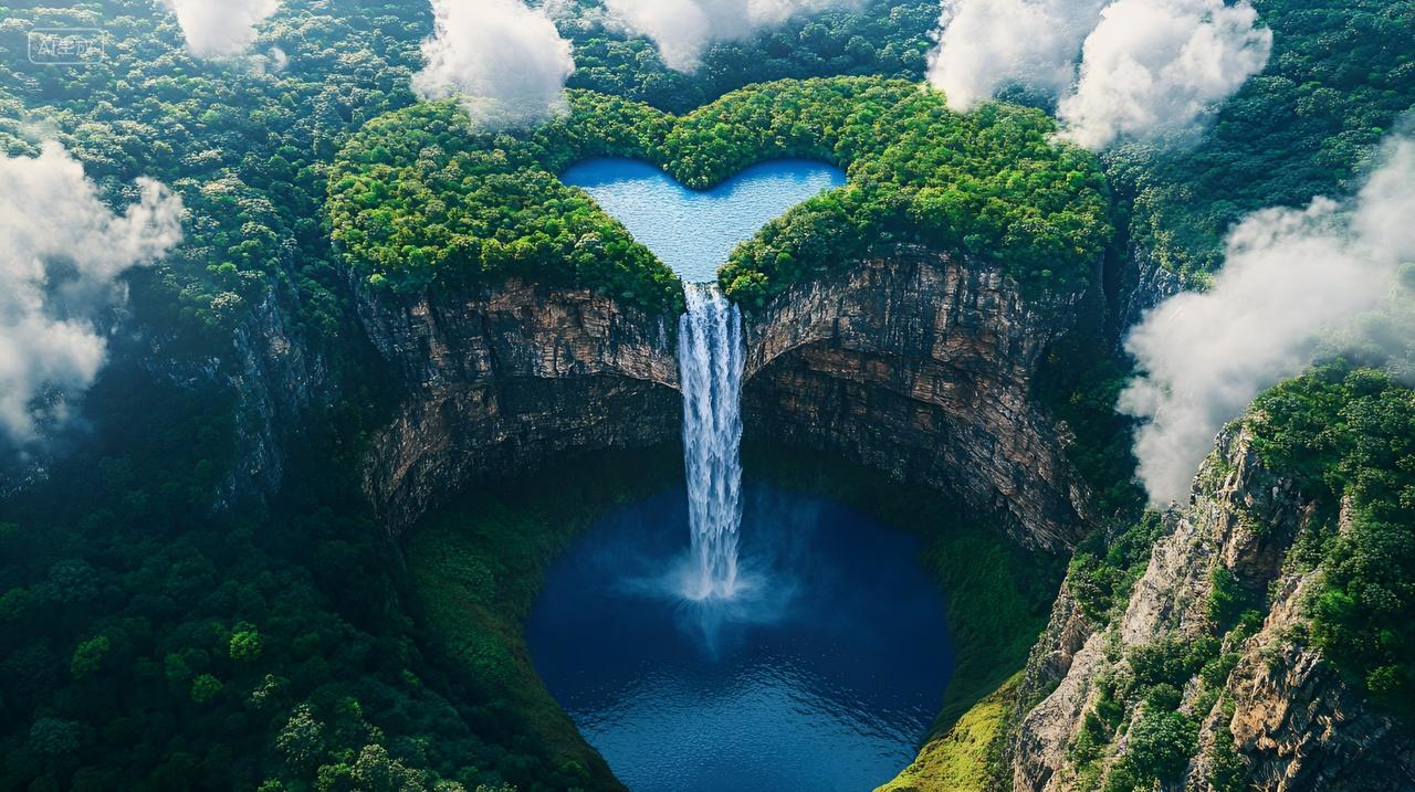 七夕情人节520背景心形山和湖泊爱心爱情