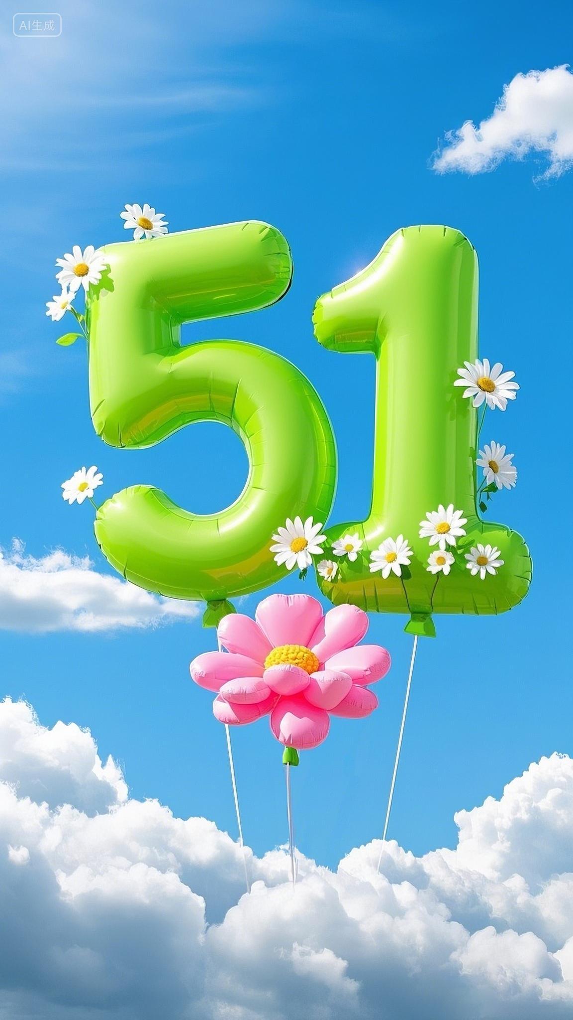 51绿色立体气球劳动节主题海报AI