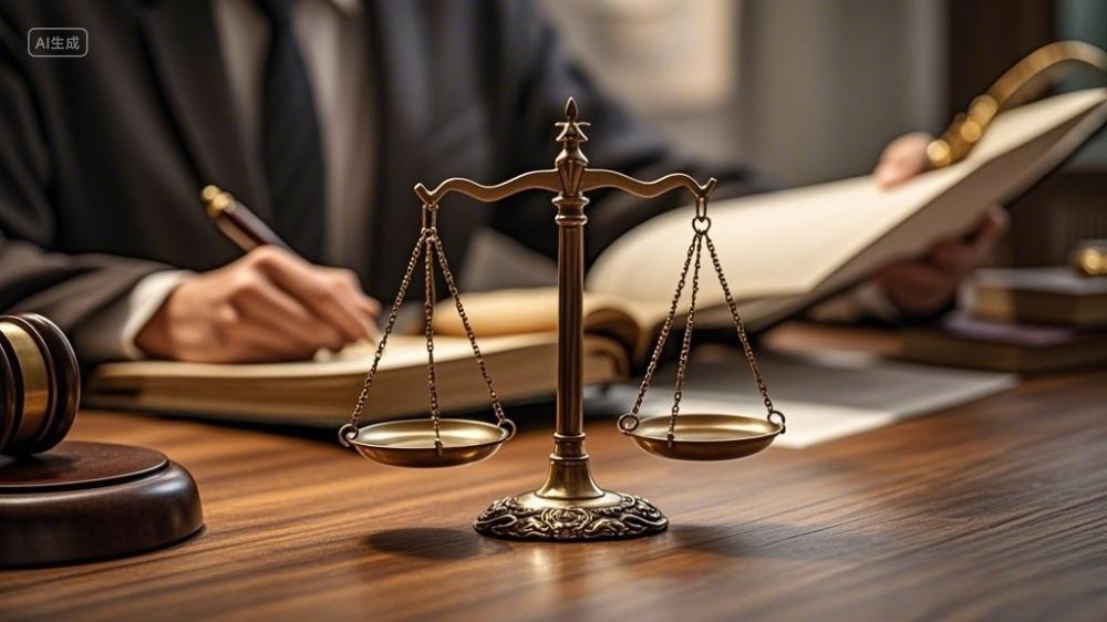 法律法制法官在桌子上写文件法律的威严AI
