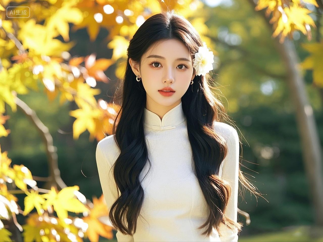 国风清纯户外青春文艺女子侧面半身摄影人物摄影