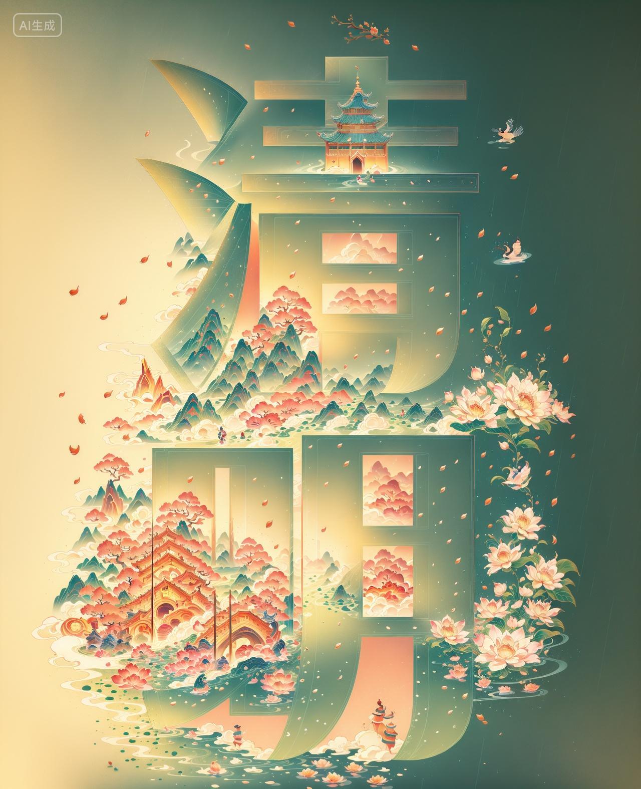 创意清明节字体海报背景AI