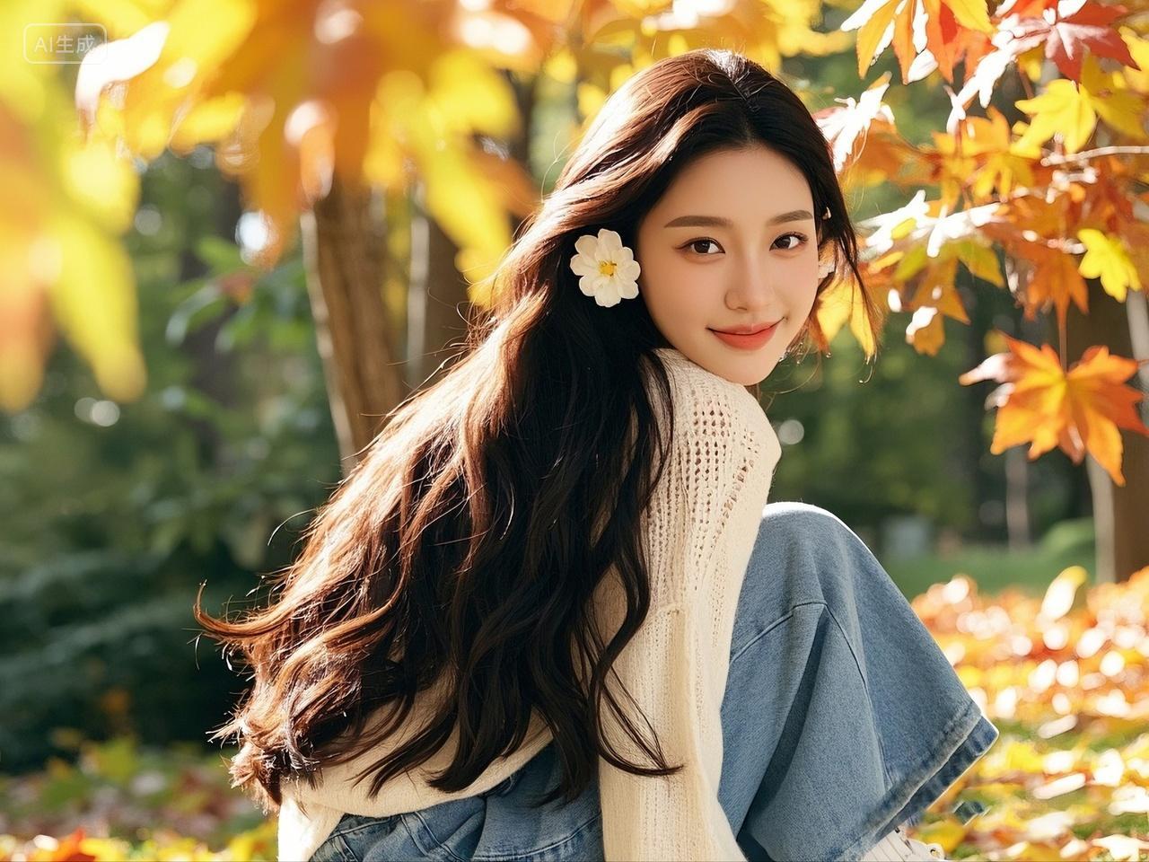 户外青春文艺女子蹲在地上侧面摄影人物摄影