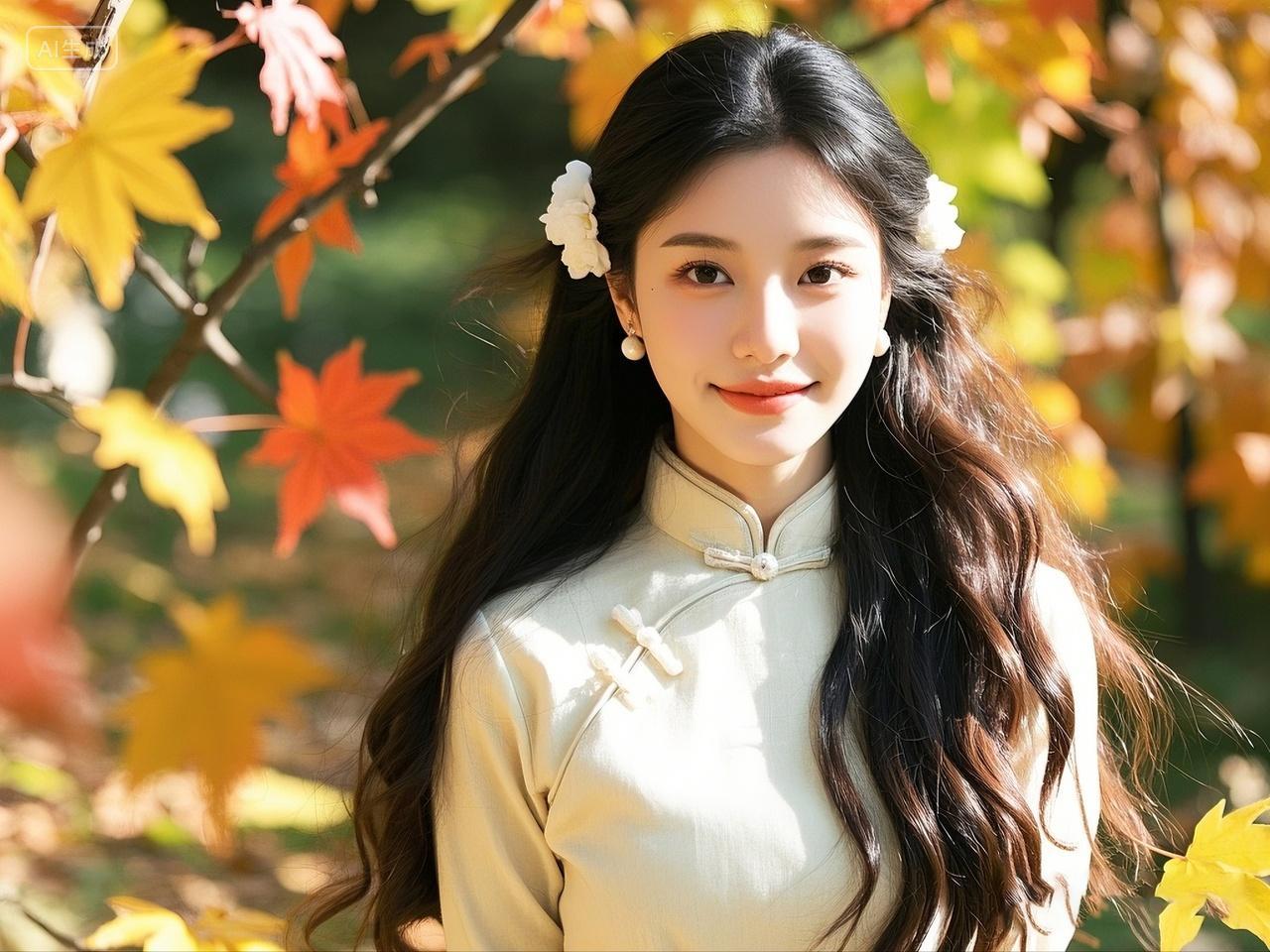 户外民国风清纯文艺女子正面半身摄影人物摄影