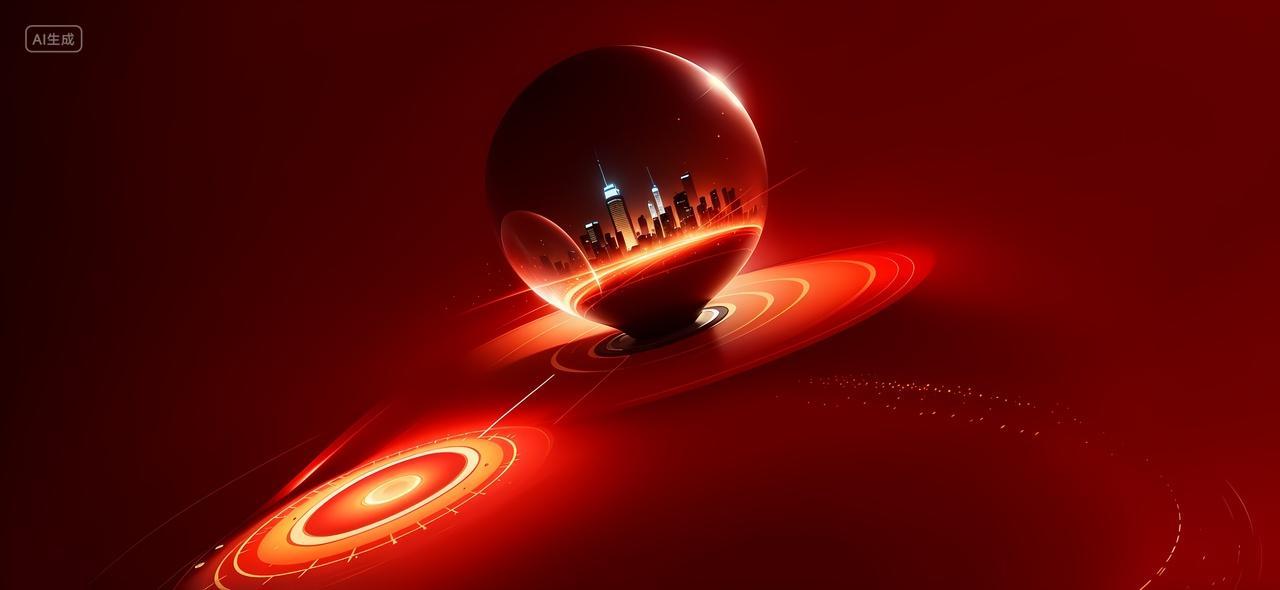 红色金色光效线条流线企业年会科技感背景图