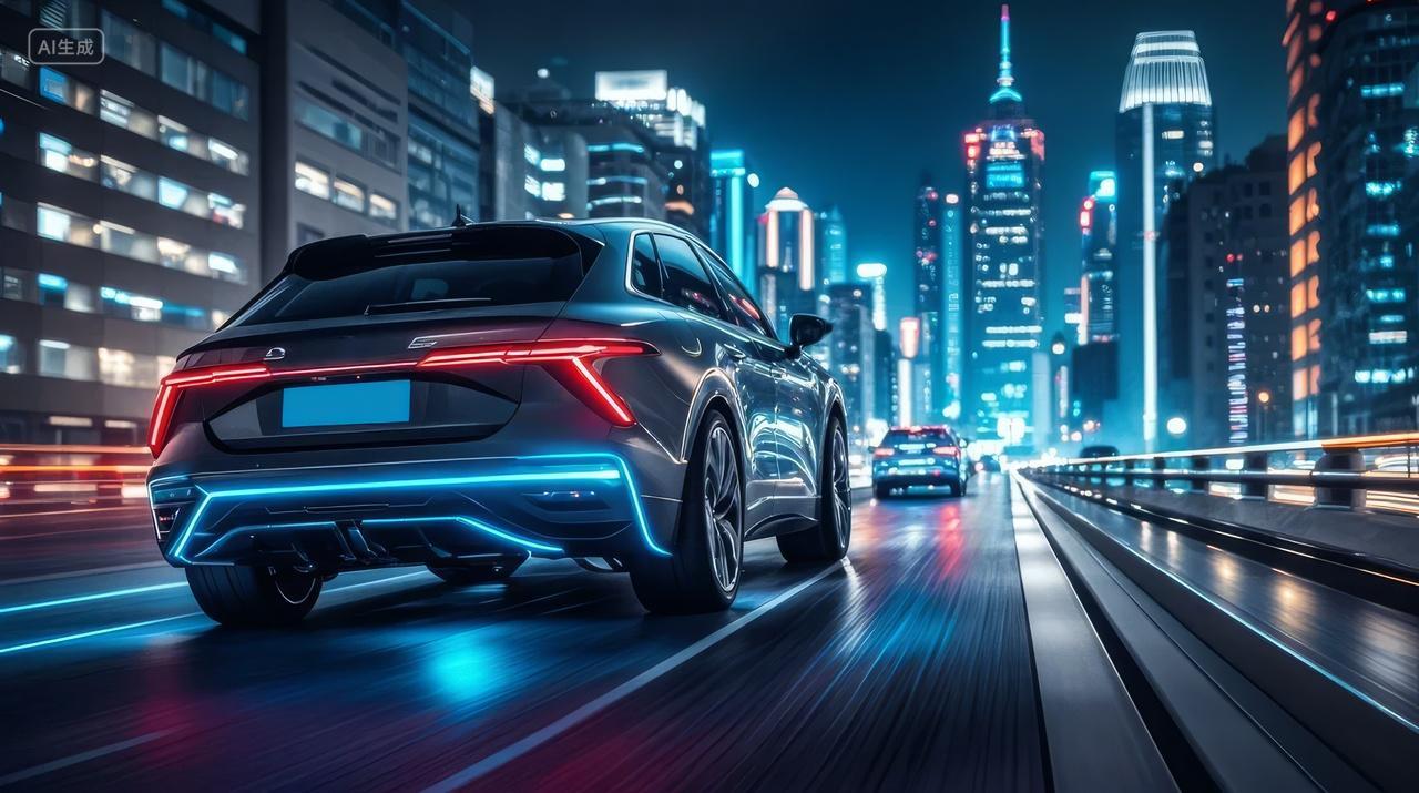 科技AI汽车城市夜景光线背景壁纸