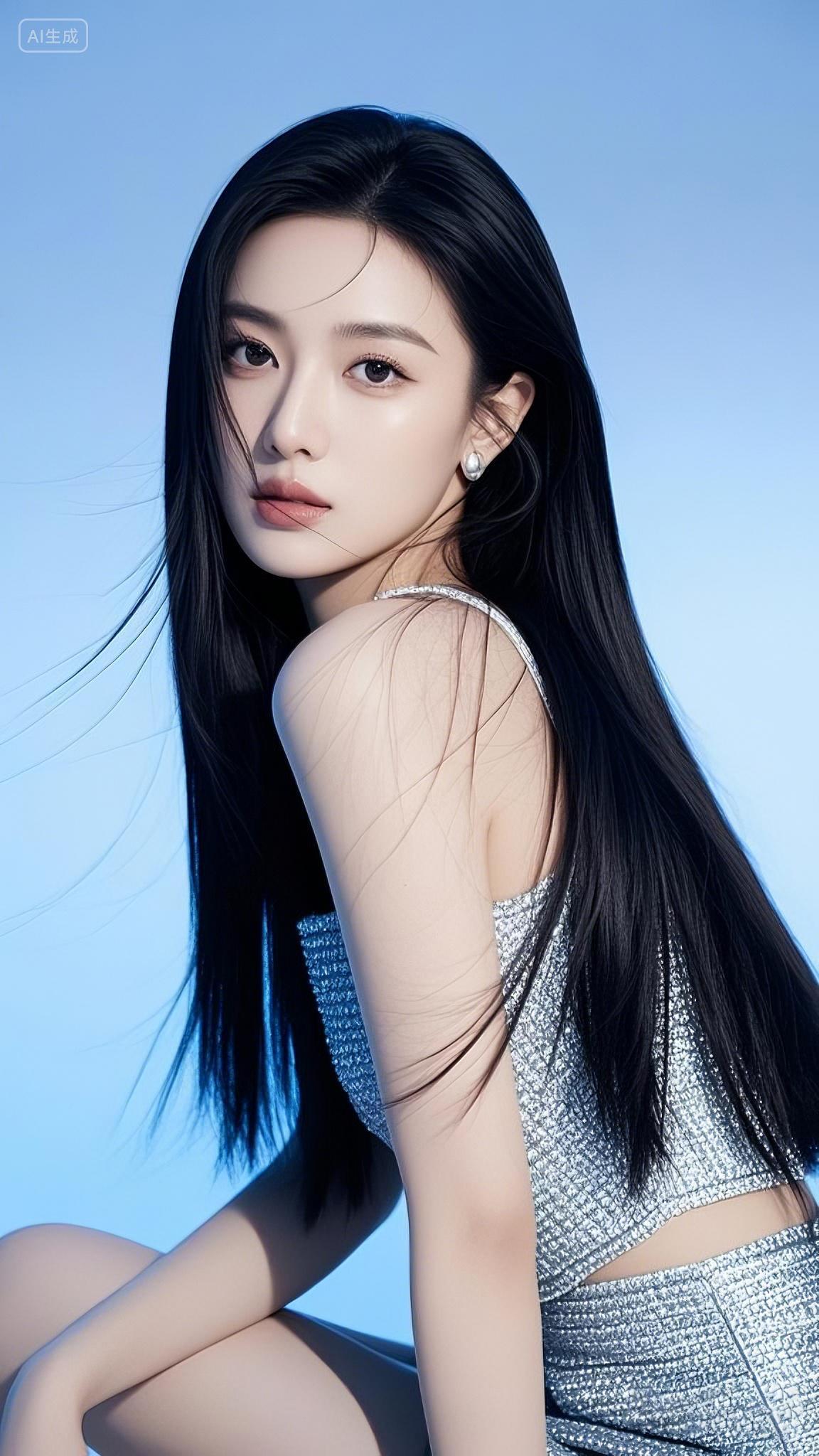 长发时尚女孩侧面半身摄影人物摄影