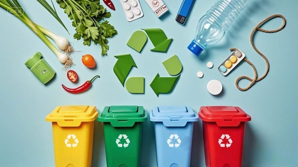 四个垃圾桶垃圾分类环保AI