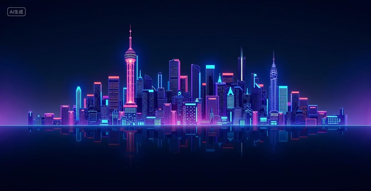 城市天际线未来感城市剪影摩天大楼抽象艺术科技感背景