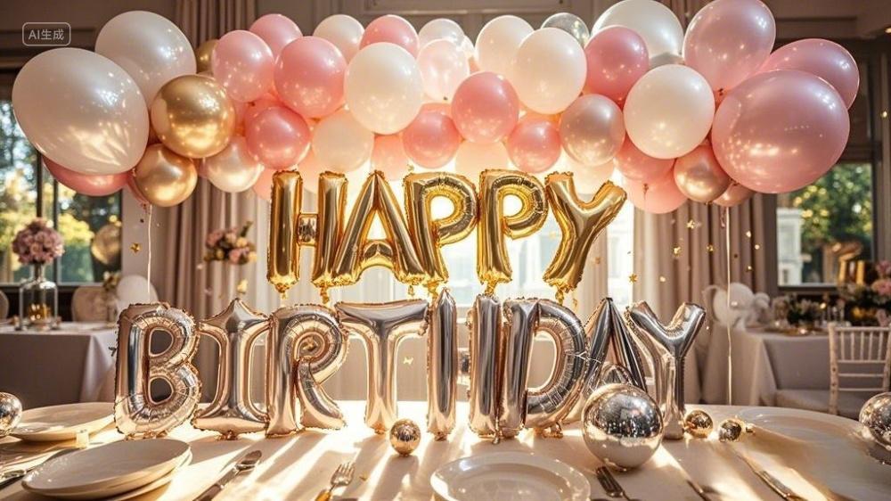 漂亮生日快乐气球氛围背景AI