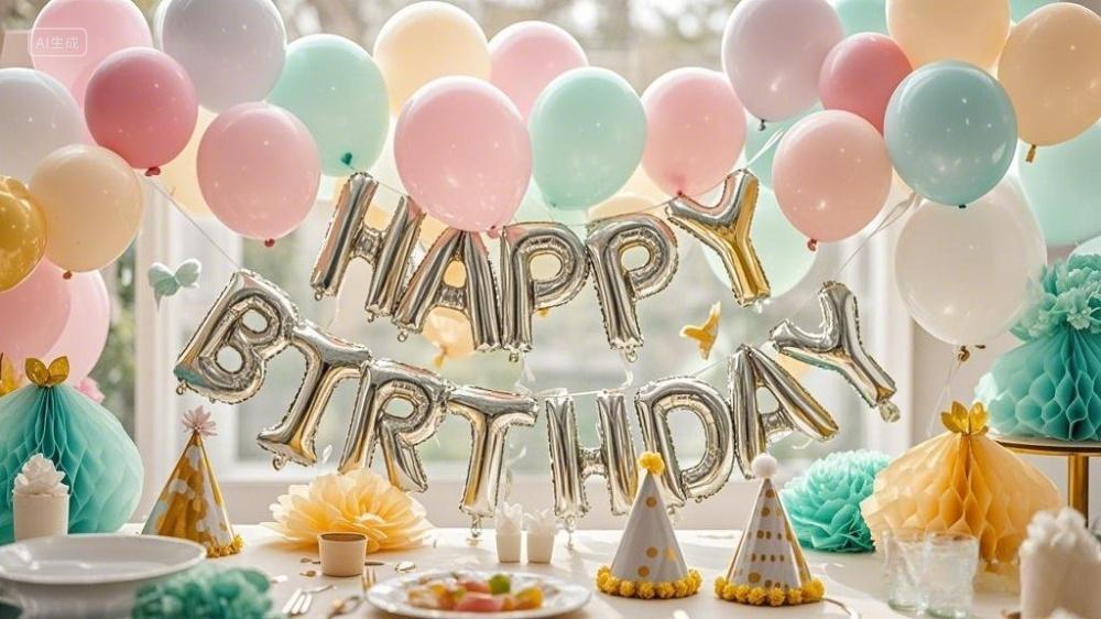 漂亮生日快乐气球氛围背景AI