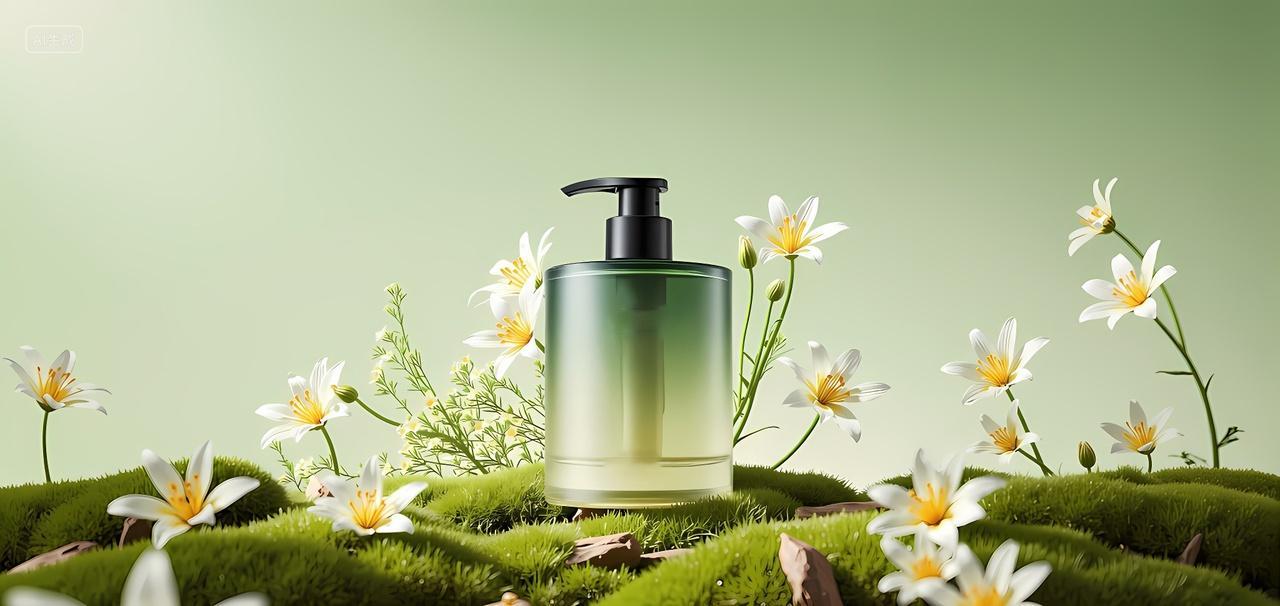 美妆电商绿色精华液森林产品摄影图