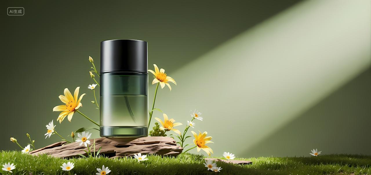 美妆电商绿色精华液森林产品摄影图