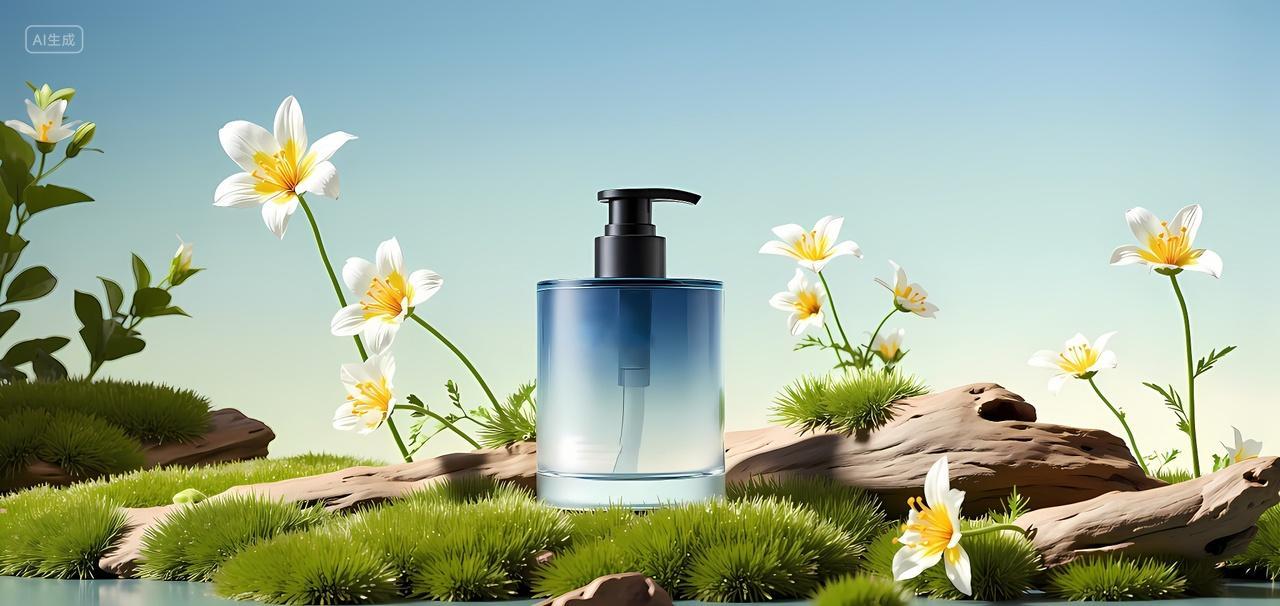 美妆电商绿色精华液森林产品摄影图