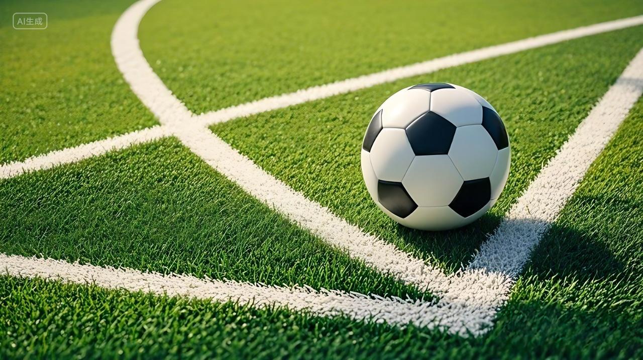 运动锻炼足球场上的一个角落绿色的人工草皮上画着白色的边线AI