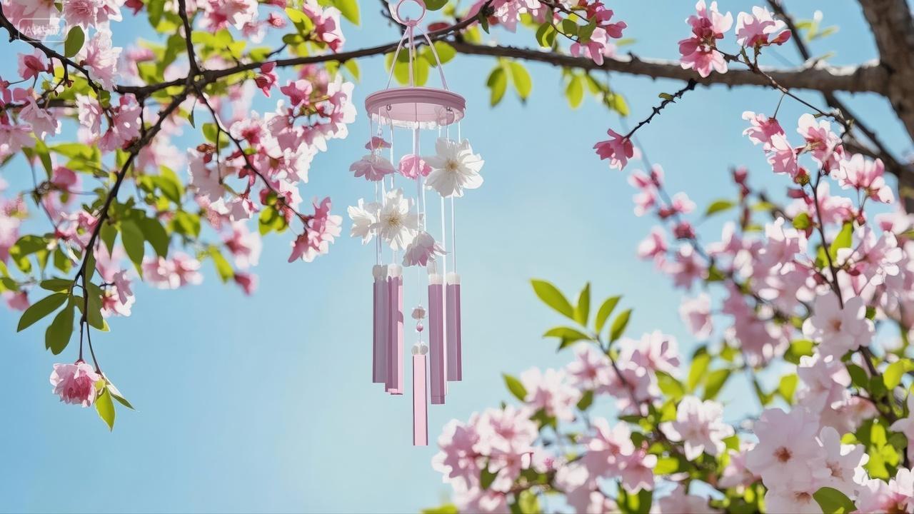 春天樱花风铃天空装饰背景图