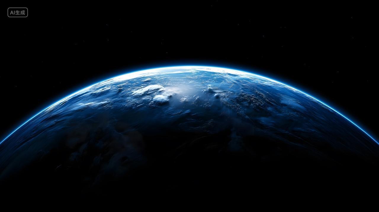 宇宙地球表面蓝色科技感地球曙光背景图