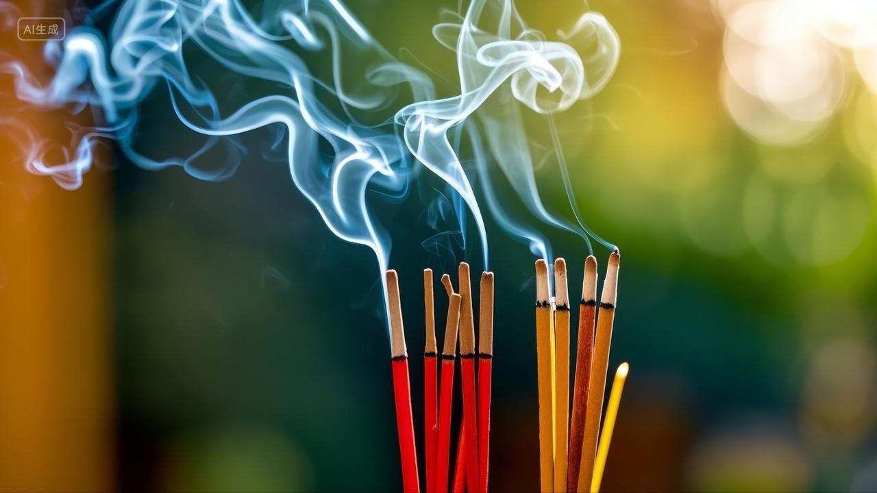 寺庙里香炉烟雾缭绕清明节祈福祭拜背景图