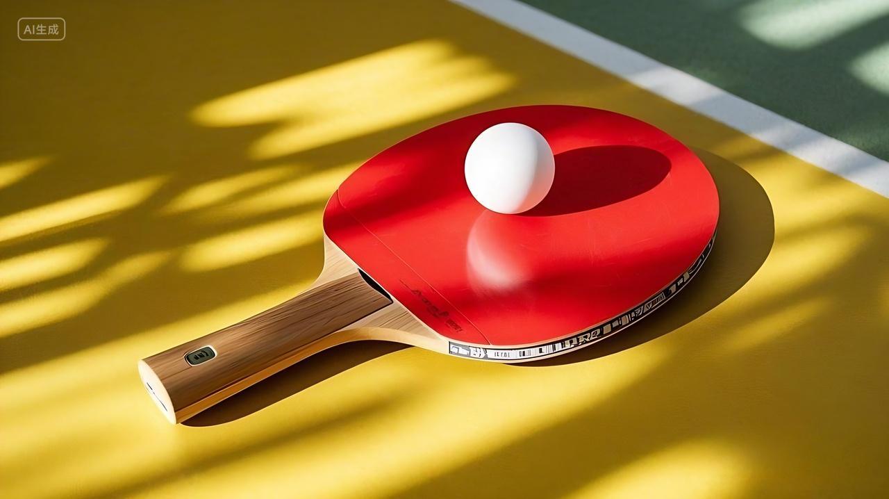 一个乒乓球拍和乒乓球特写AI