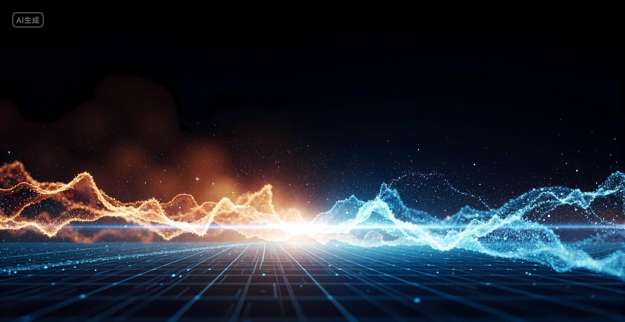 蓝色科技感线条曲线波浪线商务会议光效渐变黑色背景科技线条背景