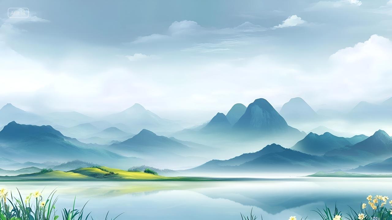 国风远山青山山水背景清明节背景插画