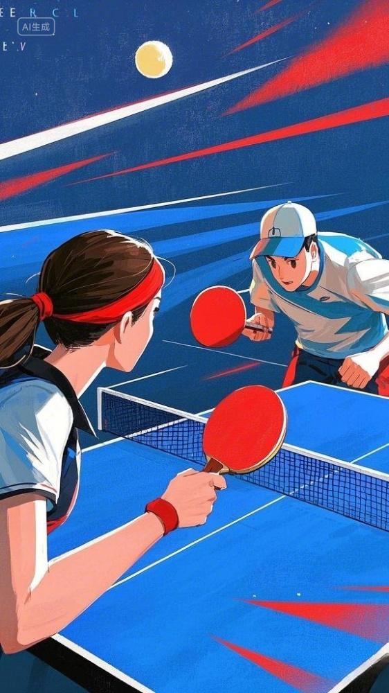 体育运动乒乓球元素卡通扁平插画素材乒乓球运动健身AI