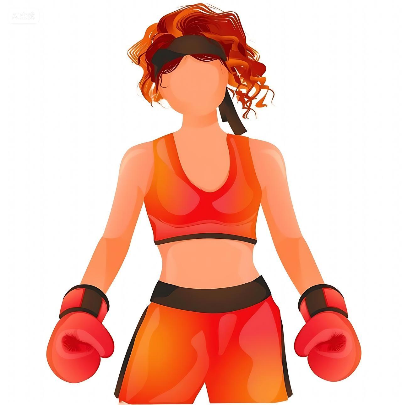 一个穿着拳击装备的女人矢量平面图标插图