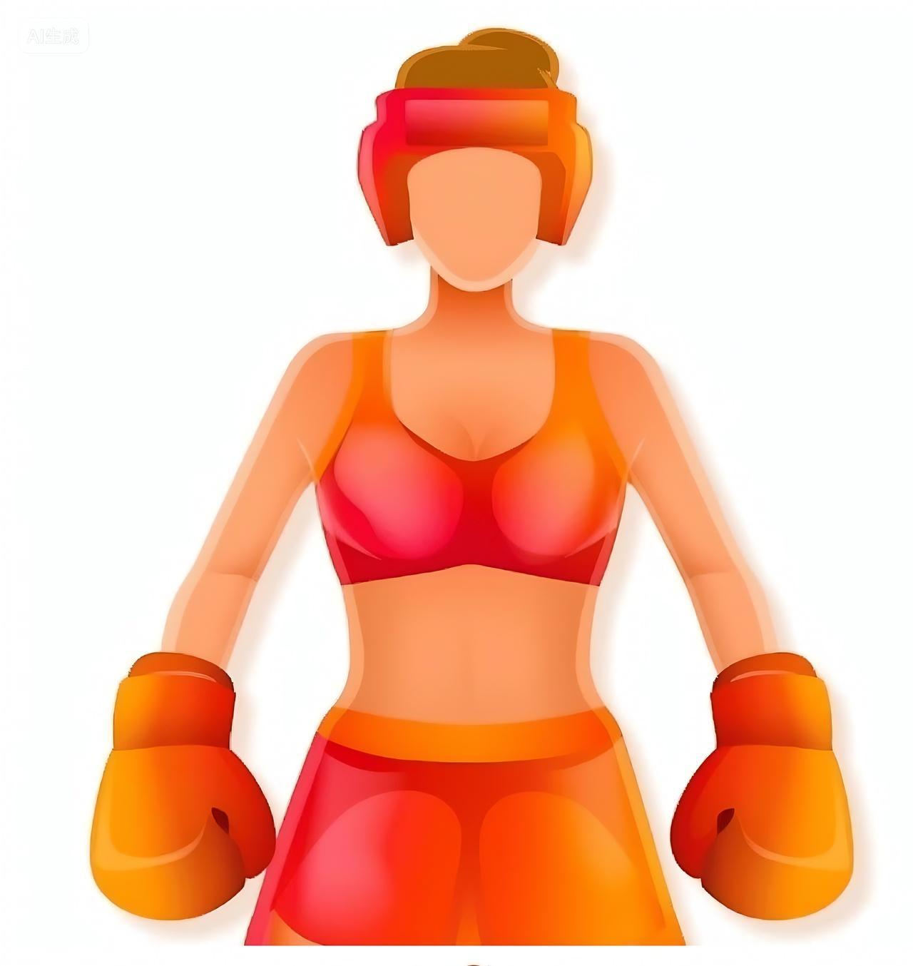 一个穿着拳击装备的女人矢量平面图标插图