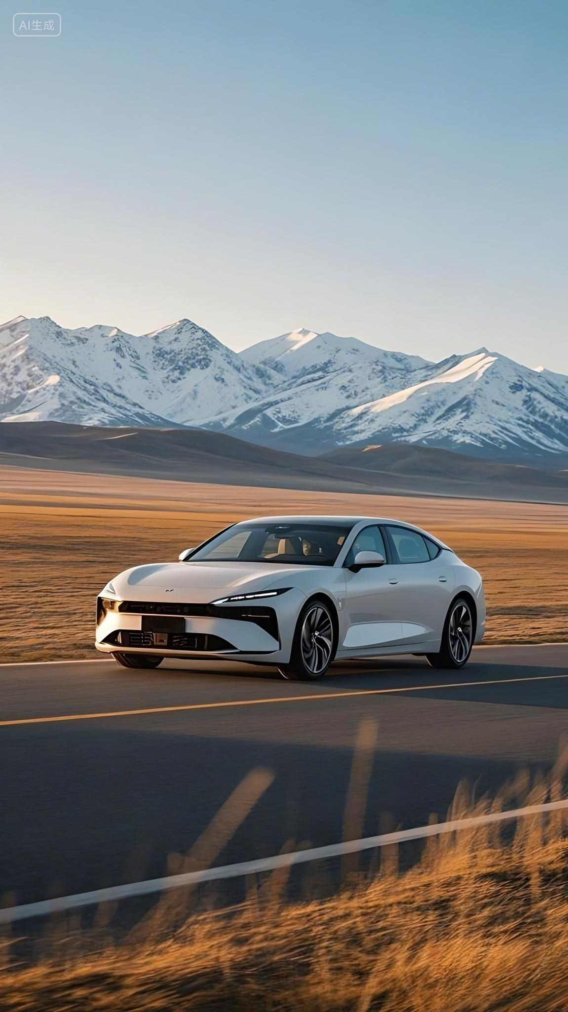 一辆轿车在路上停靠在路边无品牌通用概念车产品图