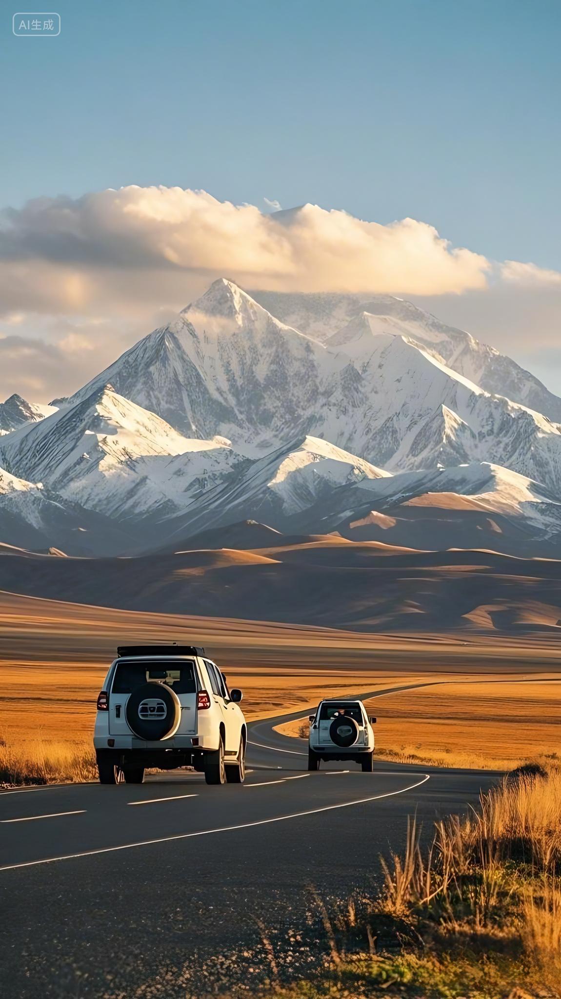 车公路上有两辆白色的SUV在行驶