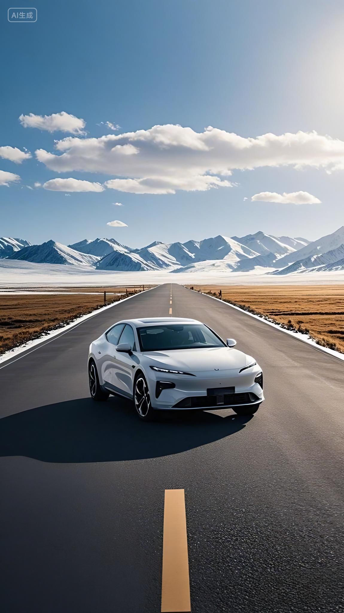 一辆轿车在路上停靠在路边无品牌通用概念车产品图