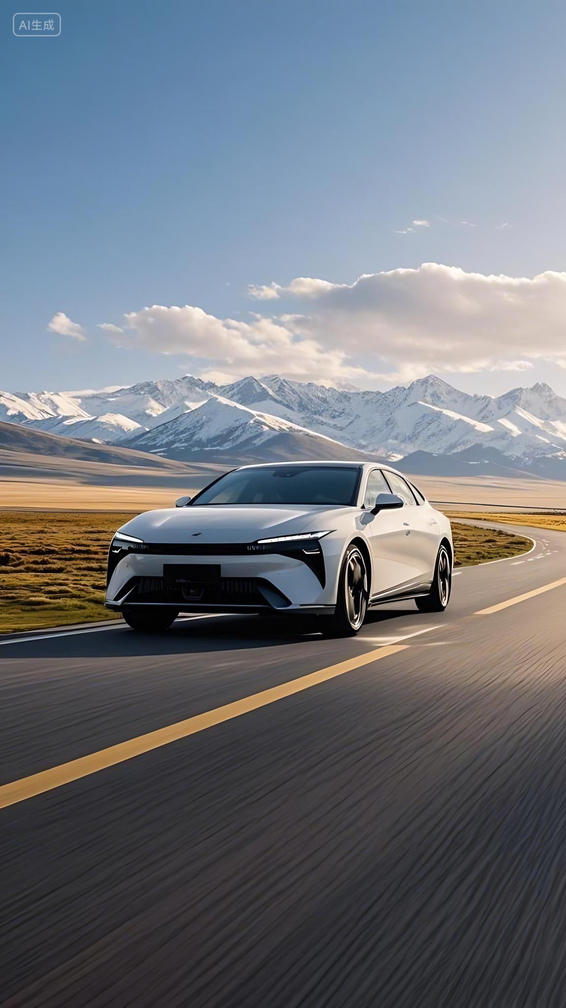 一辆轿车在路上停靠在路边无品牌通用概念车产品图