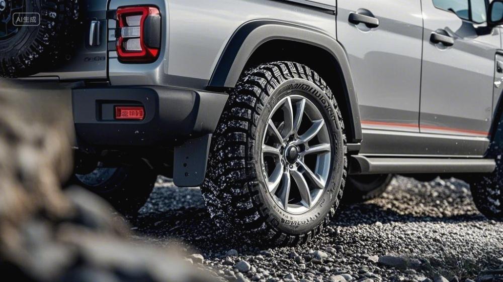 汽车的轮胎部分轮胎花纹清晰可见