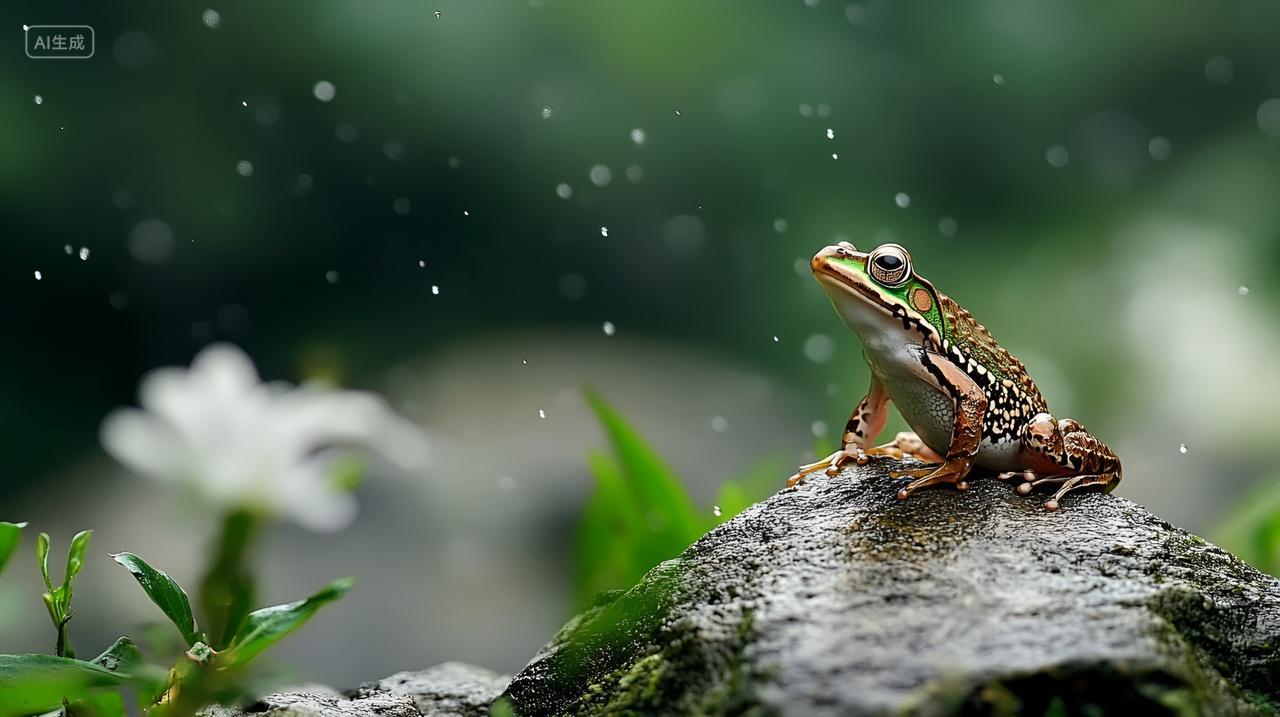夏天立夏夏至岩石上的青蛙特写野生动物生物