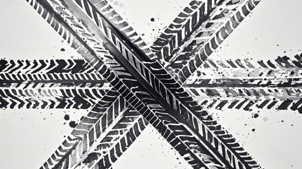 一幅黑白的轮胎痕迹图案